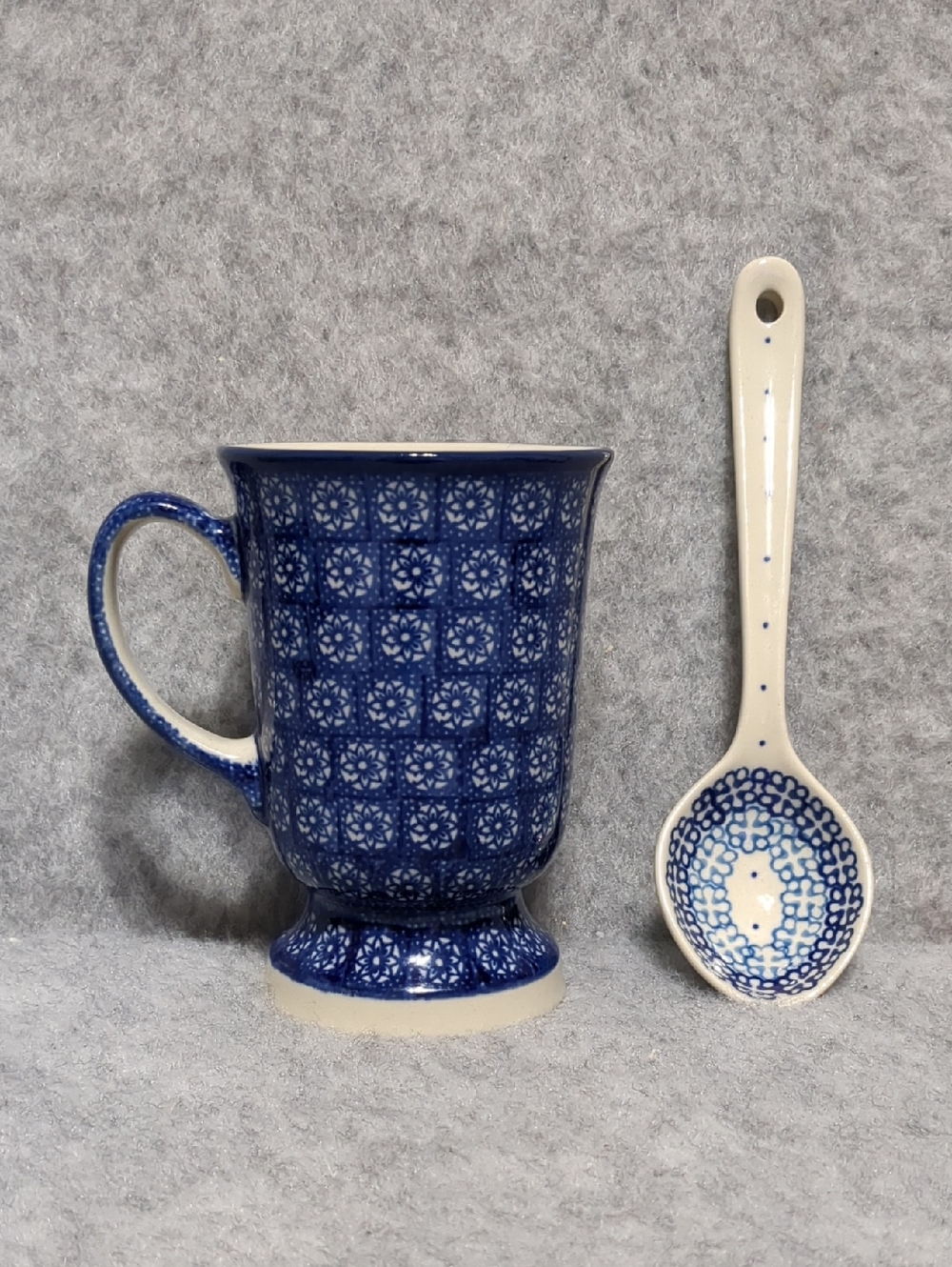 Ceramika Artystyczna Set Of 2 Pzs Coffee Mug & Medium Spoon, Handmade Poland NWT